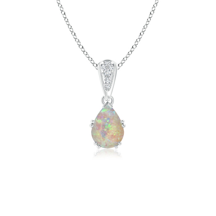 7x5mm AAAA Vintage Style Pear Opal Drop Pendant with Diamonds in White Gold 