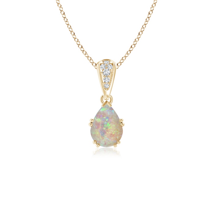 7x5mm AAAA Vintage Style Pear Opal Drop Pendant with Diamonds in Yellow Gold