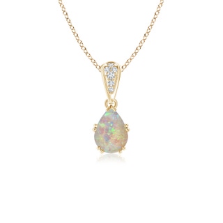 7x5mm AAAA Vintage Style Pear Opal Drop Pendant with Diamonds in Yellow Gold