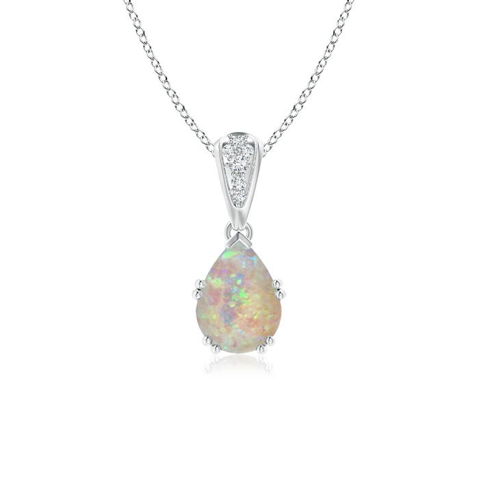 8x6mm AAAA Vintage Style Pear Opal Drop Pendant with Diamonds in P950 Platinum