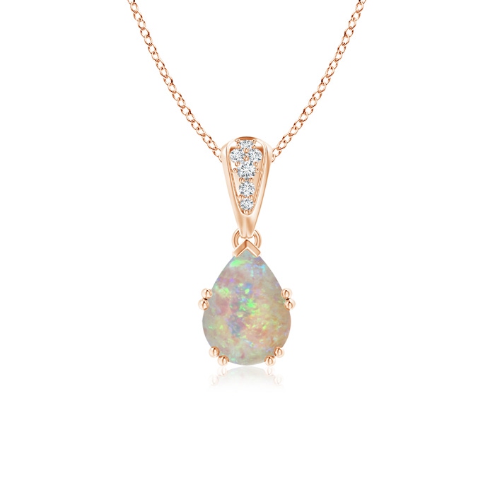 8x6mm AAAA Vintage Style Pear Opal Drop Pendant with Diamonds in Rose Gold 