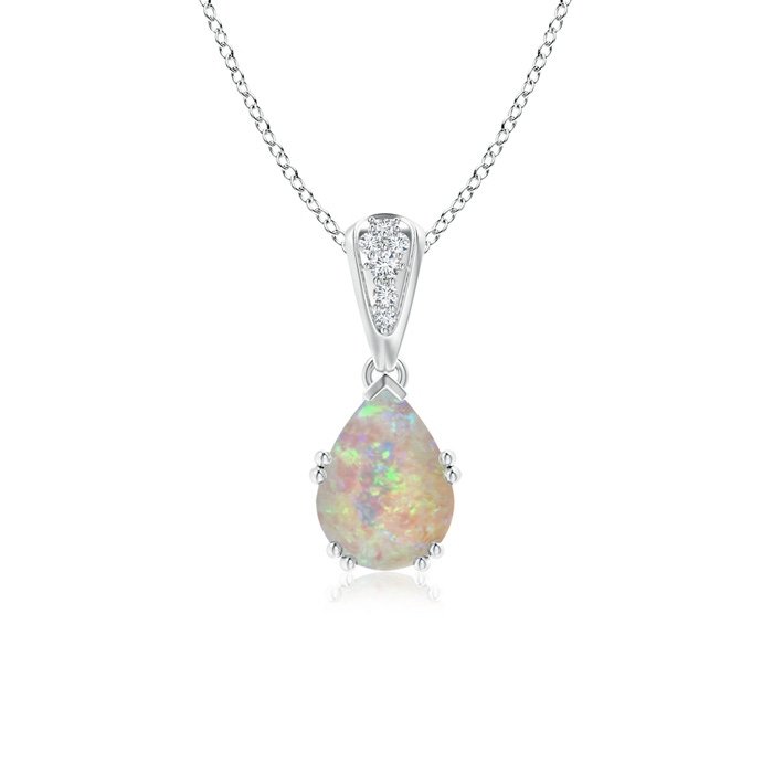 8x6mm AAAA Vintage Style Pear Opal Drop Pendant with Diamonds in White Gold