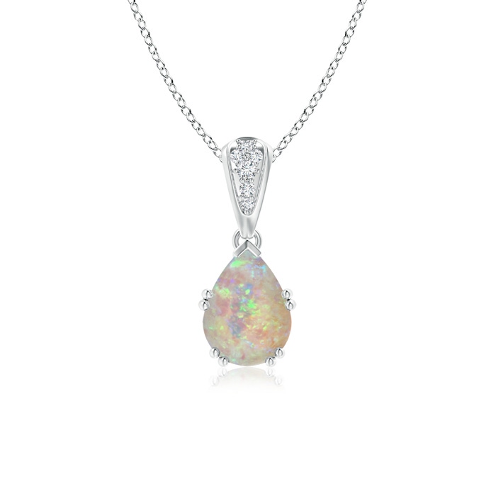 8x6mm AAAA Vintage Style Pear Opal Drop Pendant with Diamonds in White Gold 