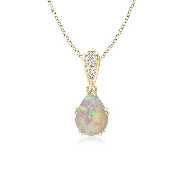 8x6mm AAAA Vintage Style Pear Opal Drop Pendant with Diamonds in Yellow Gold 