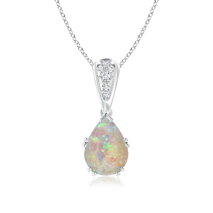 9x7mm AAAA Vintage Style Pear Opal Drop Pendant with Diamonds in White Gold 