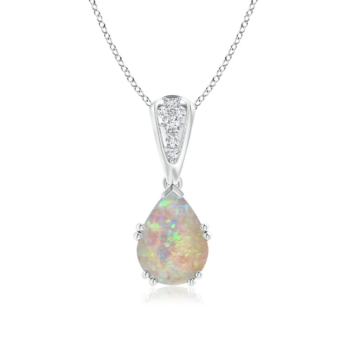 9x7mm AAAA Vintage Style Pear Opal Drop Pendant with Diamonds in White Gold