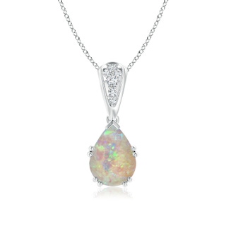 9x7mm AAAA Vintage Style Pear Opal Drop Pendant with Diamonds in White Gold