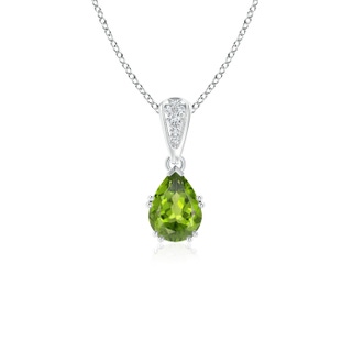 7x5mm AAA Vintage Style Pear Peridot Drop Pendant with Diamonds in White Gold