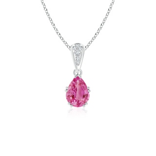 7x5mm AAA Vintage Style Pear Pink Sapphire Drop Pendant with Diamonds in 9K White Gold