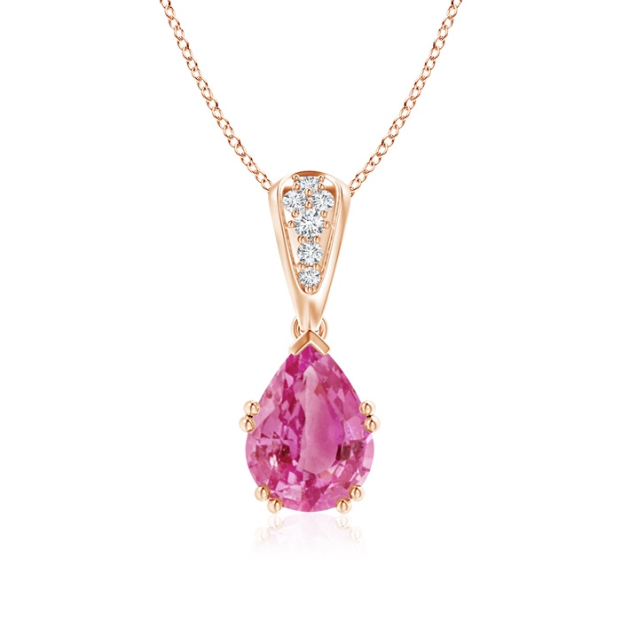 9x7mm AAA Vintage Style Pear Pink Sapphire Drop Pendant with Diamonds in Rose Gold