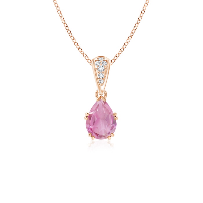 7x5mm A Vintage Style Pear Pink Tourmaline Drop Pendant with Diamonds in 9K Rose Gold 