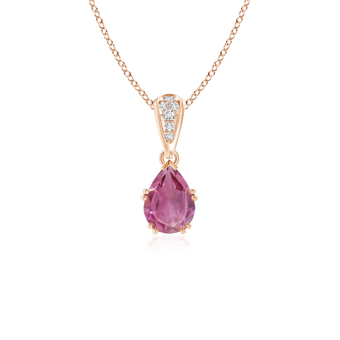 7x5mm AAA Vintage Style Pear Pink Tourmaline Drop Pendant with Diamonds in Rose Gold 