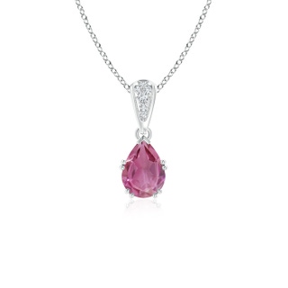 7x5mm AAA Vintage Style Pear Pink Tourmaline Drop Pendant with Diamonds in White Gold
