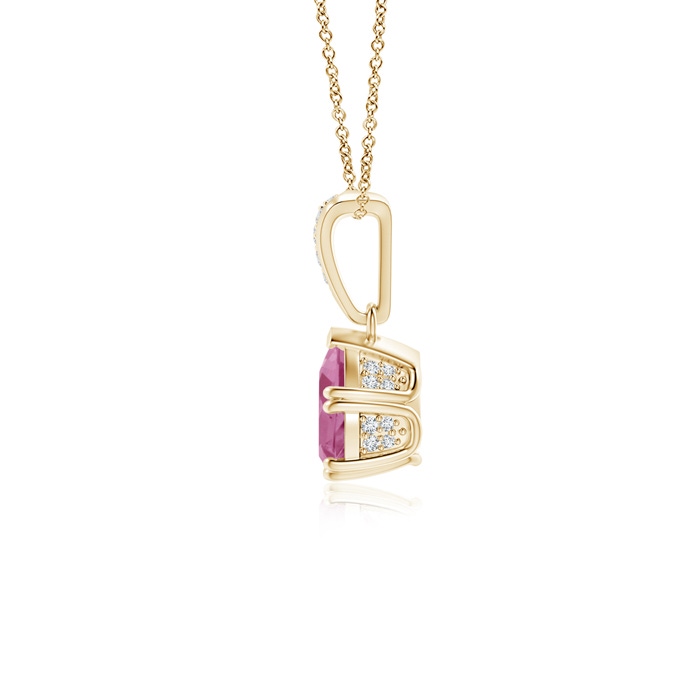 7x5mm AAA Vintage Style Pear Pink Tourmaline Drop Pendant with Diamonds in Yellow Gold Product Image