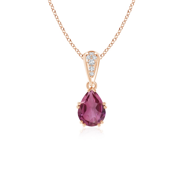 7x5mm AAAA Vintage Style Pear Pink Tourmaline Drop Pendant with Diamonds in Rose Gold