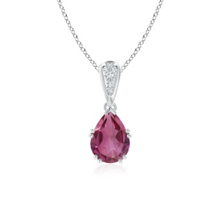 8x6mm AAAA Vintage Style Pear Pink Tourmaline Drop Pendant with Diamonds in P950 Platinum