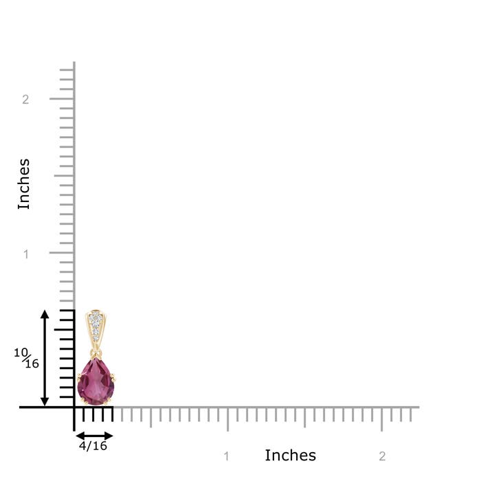 8x6mm AAAA Vintage Style Pear Pink Tourmaline Drop Pendant with Diamonds in Yellow Gold - ruler