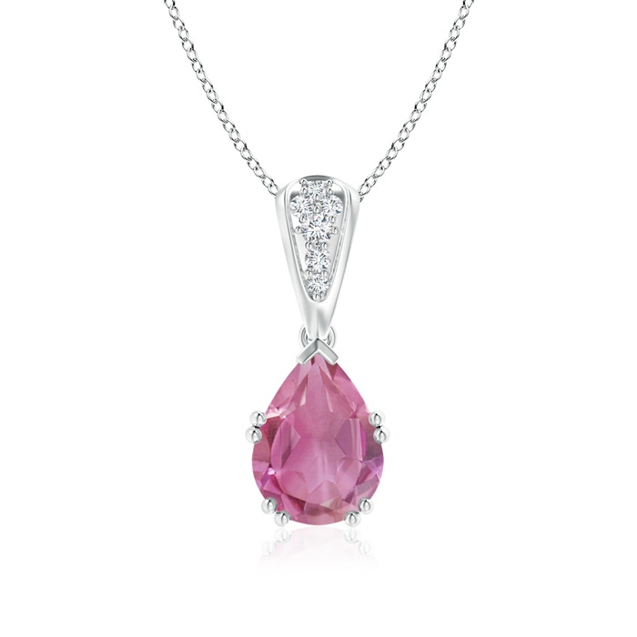 9x7mm AA Vintage Style Pear Pink Tourmaline Drop Pendant with Diamonds in P950 Platinum 