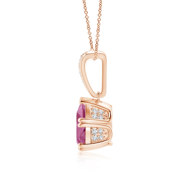9x7mm AAA Vintage Style Pear Pink Tourmaline Drop Pendant with Diamonds in Rose Gold product image