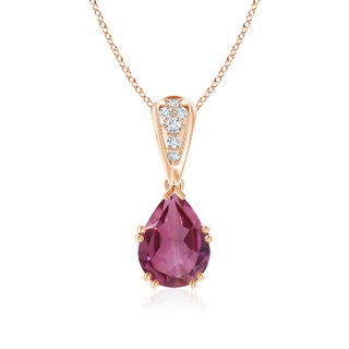 9x7mm AAAA Vintage Style Pear Pink Tourmaline Drop Pendant with Diamonds in Rose Gold
