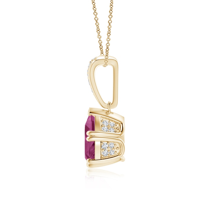 9x7mm AAAA Vintage Style Pear Pink Tourmaline Drop Pendant with Diamonds in Yellow Gold product image