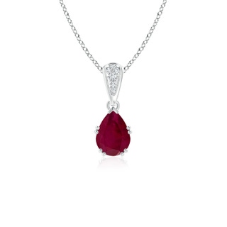 7x5mm A Vintage Style Pear Ruby Drop Pendant with Diamonds in P950 Platinum