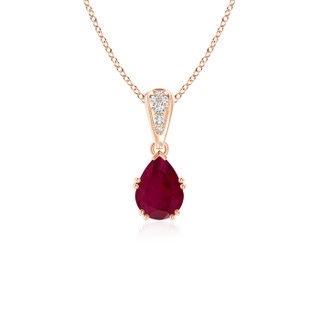 7x5mm A Vintage Style Pear Ruby Drop Pendant with Diamonds in Rose Gold