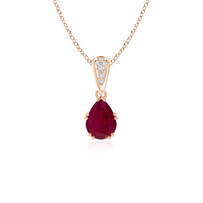 7x5mm A Vintage Style Pear Ruby Drop Pendant with Diamonds in Rose Gold 