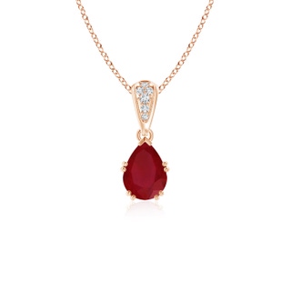 7x5mm AA Vintage Style Pear Ruby Drop Pendant with Diamonds in 10K Rose Gold