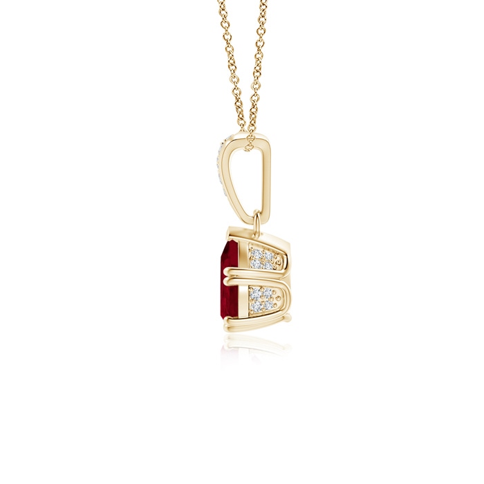 7x5mm AA Vintage Style Pear Ruby Drop Pendant with Diamonds in Yellow Gold product image