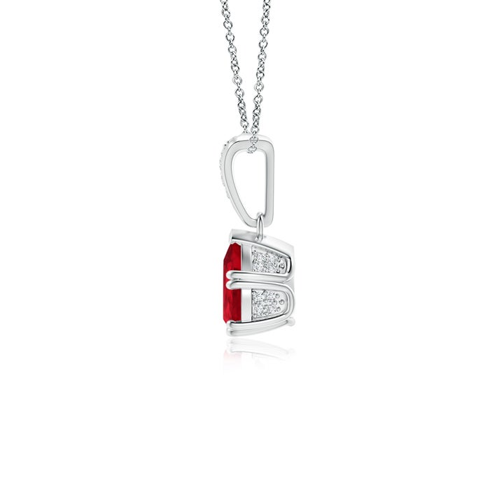 7x5mm AAA Vintage Style Pear Ruby Drop Pendant with Diamonds in White Gold - side 1