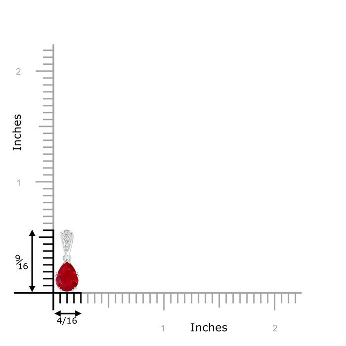 7x5mm AAA Vintage Style Pear Ruby Drop Pendant with Diamonds in White Gold - ruler