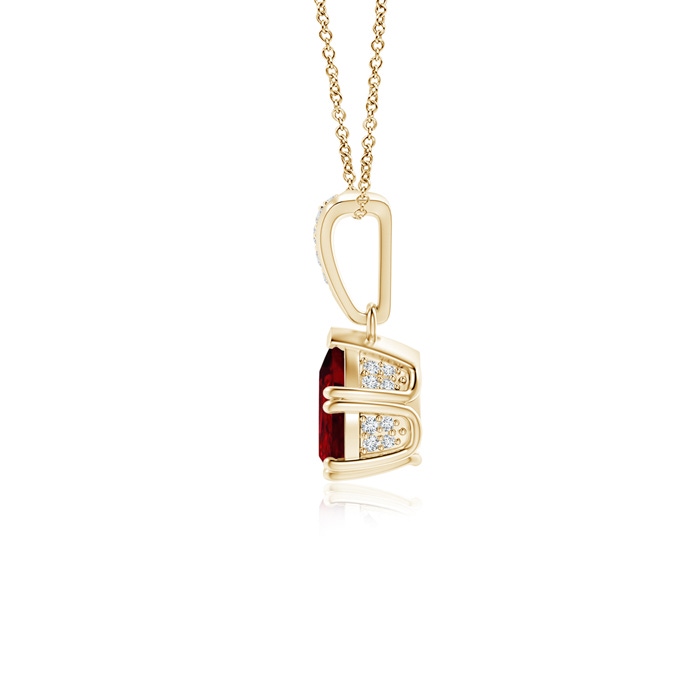 7x5mm AAAA Vintage Style Pear Ruby Drop Pendant with Diamonds in Yellow Gold product image