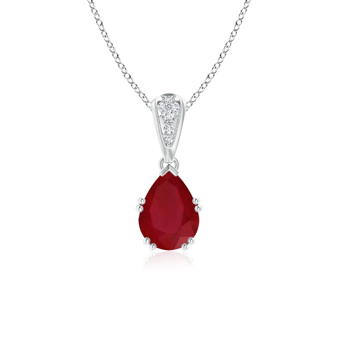 8x6mm AA Vintage Style Pear Ruby Drop Pendant with Diamonds in White Gold 
