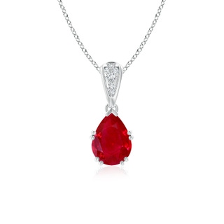 8x6mm AAA Vintage Style Pear Ruby Drop Pendant with Diamonds in P950 Platinum
