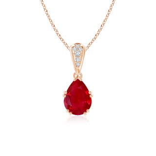 8x6mm AAA Vintage Style Pear Ruby Drop Pendant with Diamonds in Rose Gold