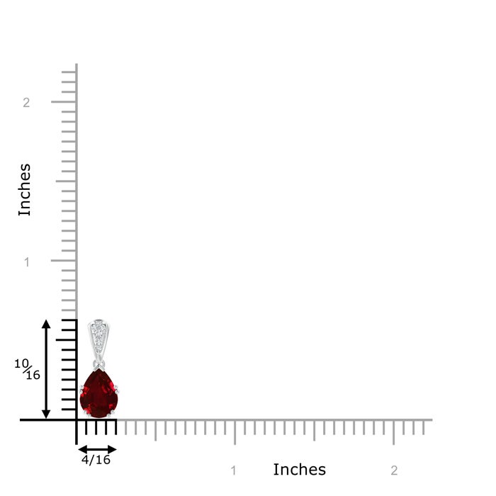 8x6mm AAAA Vintage Style Pear Ruby Drop Pendant with Diamonds in White Gold - ruler