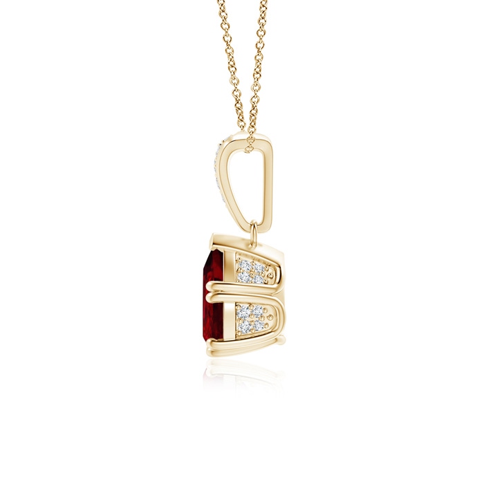8x6mm AAAA Vintage Style Pear Ruby Drop Pendant with Diamonds in Yellow Gold Product Image