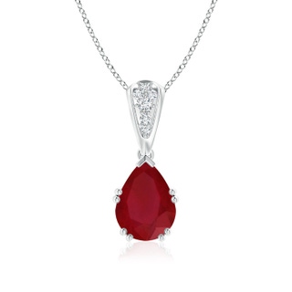 9x7mm AA Vintage Style Pear Ruby Drop Pendant with Diamonds in P950 Platinum