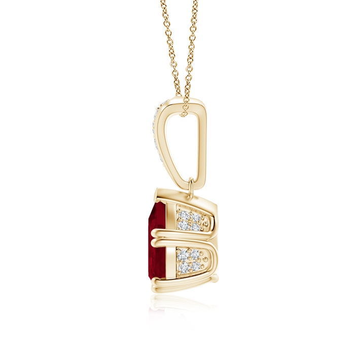 9x7mm AA Vintage Style Pear Ruby Drop Pendant with Diamonds in Yellow Gold product image