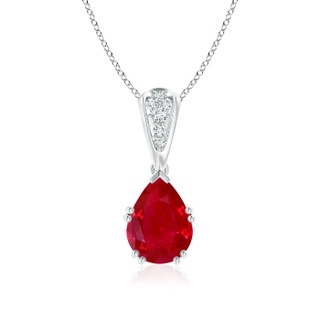 9x7mm AAA Vintage Style Pear Ruby Drop Pendant with Diamonds in P950 Platinum