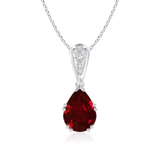9x7mm AAAA Vintage Style Pear Ruby Drop Pendant with Diamonds in P950 Platinum