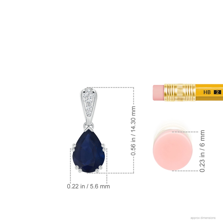 7x5mm A Vintage Style Pear Sapphire Drop Pendant with Diamonds in P950 Platinum ruler