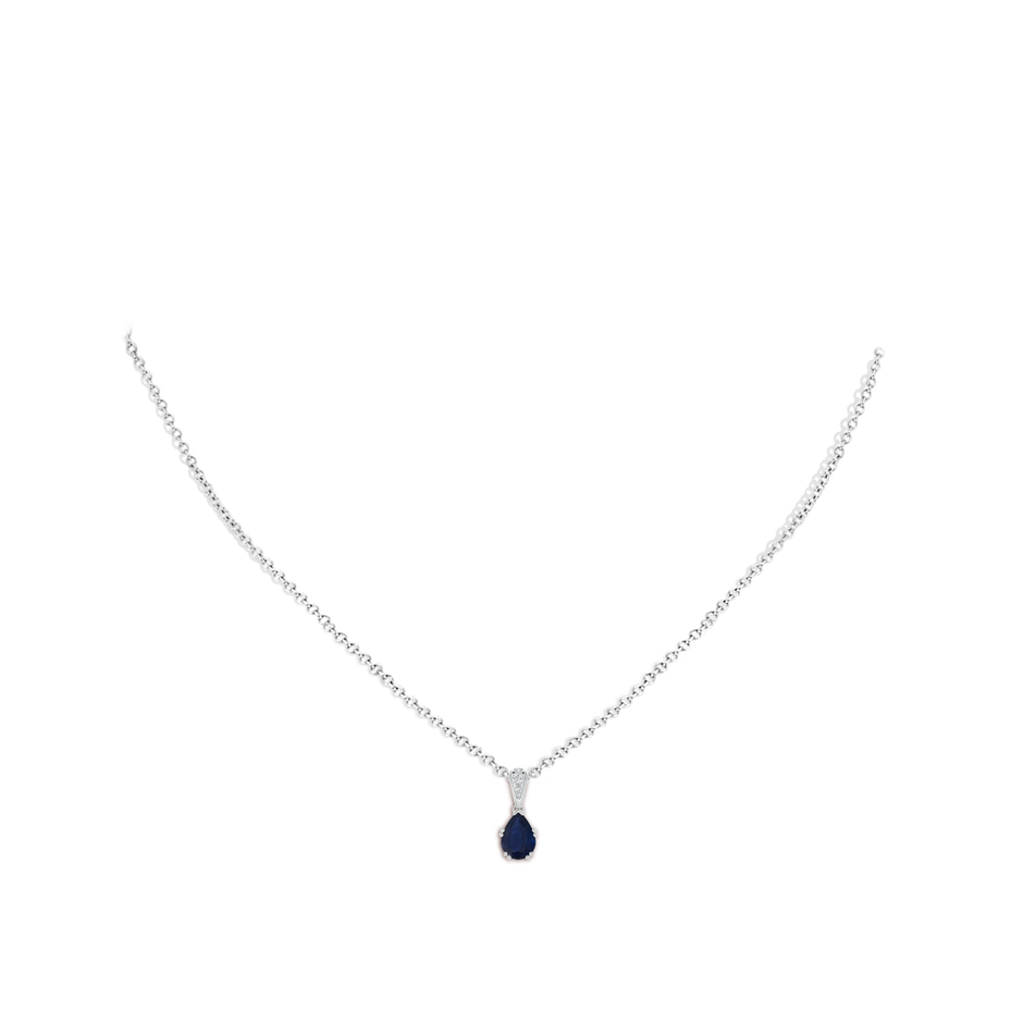 7x5mm A Vintage Style Pear Sapphire Drop Pendant with Diamonds in P950 Platinum pen