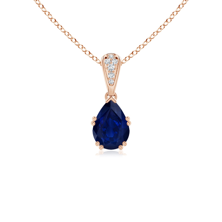 7x5mm AA Vintage Style Pear Sapphire Drop Pendant with Diamonds in Rose Gold 