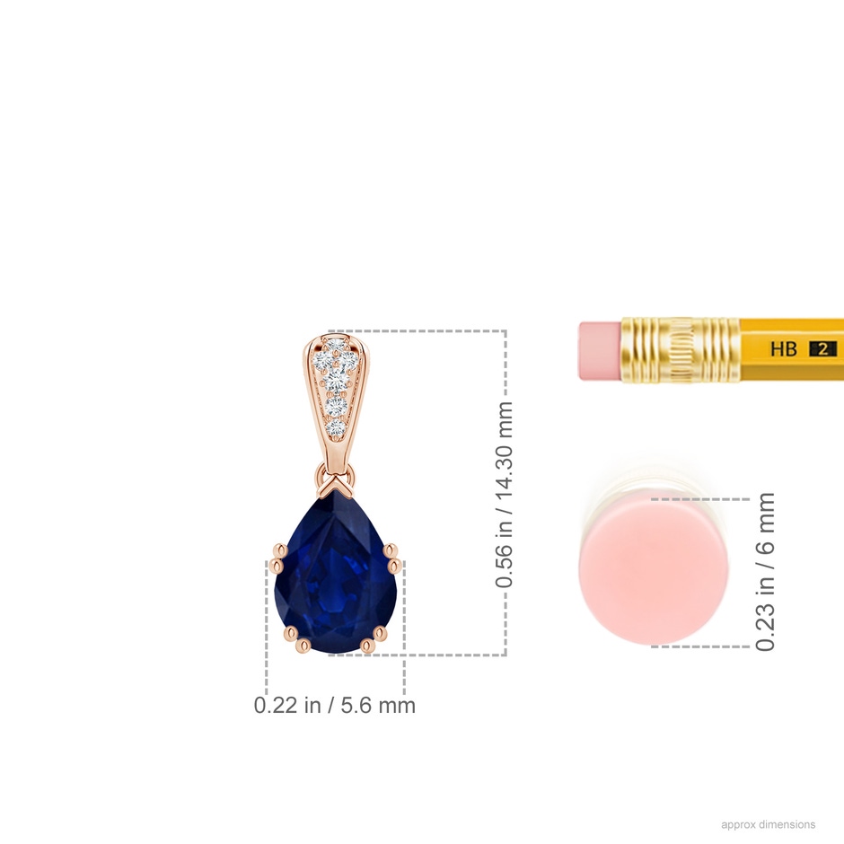 7x5mm AA Vintage Style Pear Sapphire Drop Pendant with Diamonds in Rose Gold ruler