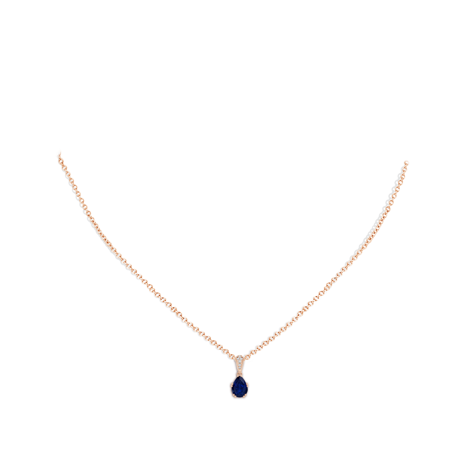 7x5mm AA Vintage Style Pear Sapphire Drop Pendant with Diamonds in Rose Gold pen