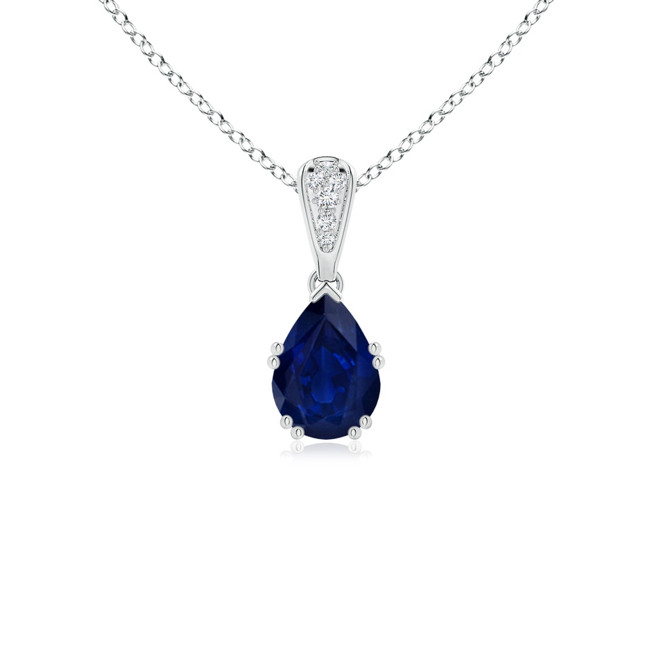 7x5mm AA Vintage Style Pear Sapphire Drop Pendant with Diamonds in White Gold 