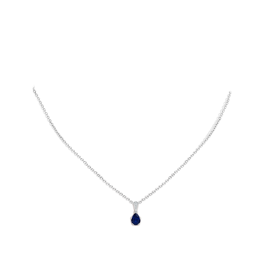 7x5mm AA Vintage Style Pear Sapphire Drop Pendant with Diamonds in White Gold pen