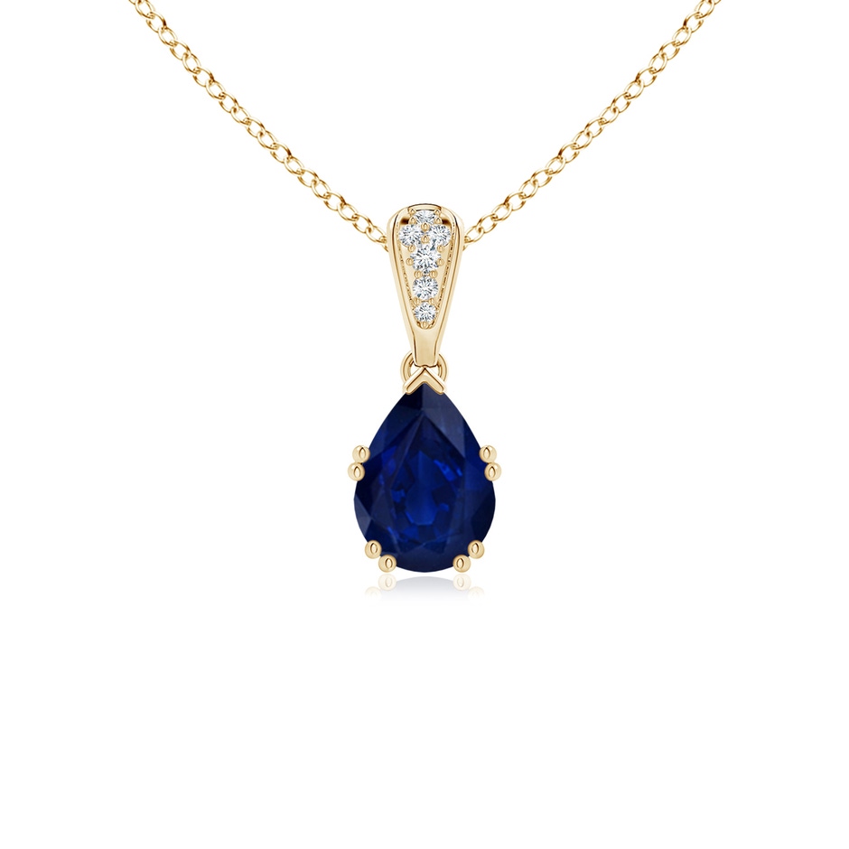 7x5mm AA Vintage Style Pear Sapphire Drop Pendant with Diamonds in Yellow Gold 